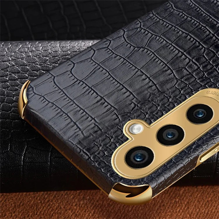 For Samsung Galaxy A15 4G / 5G Case Crocodile Texture Electroplated Phone Cover with Kickstand