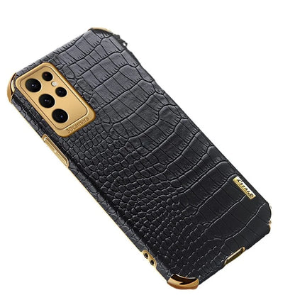 For Samsung Galaxy S22 Ultra 5G Crocodile Texture Cell Phone Case 6D Electroplating Cover