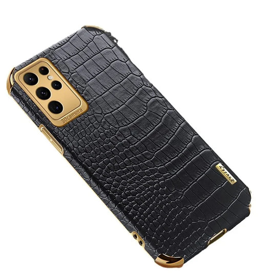For Samsung Galaxy S22 Ultra 5G Crocodile Texture Cell Phone Case 6D Electroplating Cover