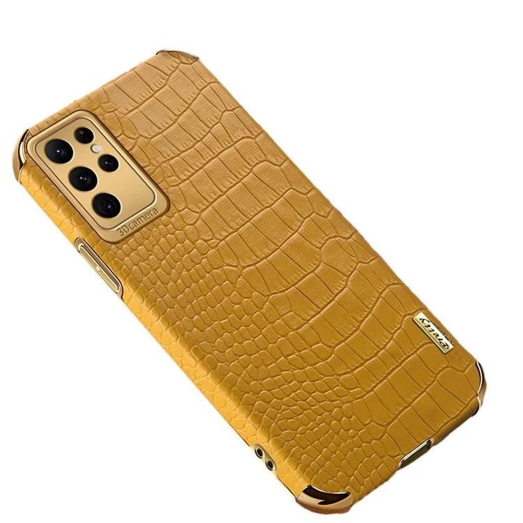 For Samsung Galaxy S22 Ultra 5G Crocodile Texture Cell Phone Case 6D Electroplating Cover