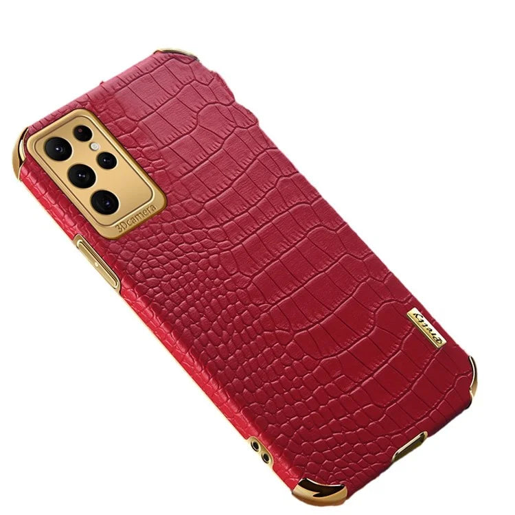 For Samsung Galaxy S22 Ultra 5G Crocodile Texture Cell Phone Case 6D Electroplating Cover