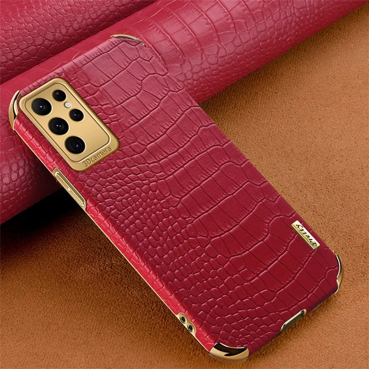 For Samsung Galaxy S22 Ultra 5G Crocodile Texture Cell Phone Case 6D Electroplating Cover