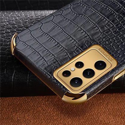 For Samsung Galaxy S22 Ultra 5G Crocodile Texture Cell Phone Case 6D Electroplating Cover