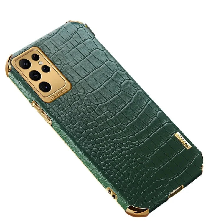 For Samsung Galaxy S22 Ultra 5G Crocodile Texture Cell Phone Case 6D Electroplating Cover