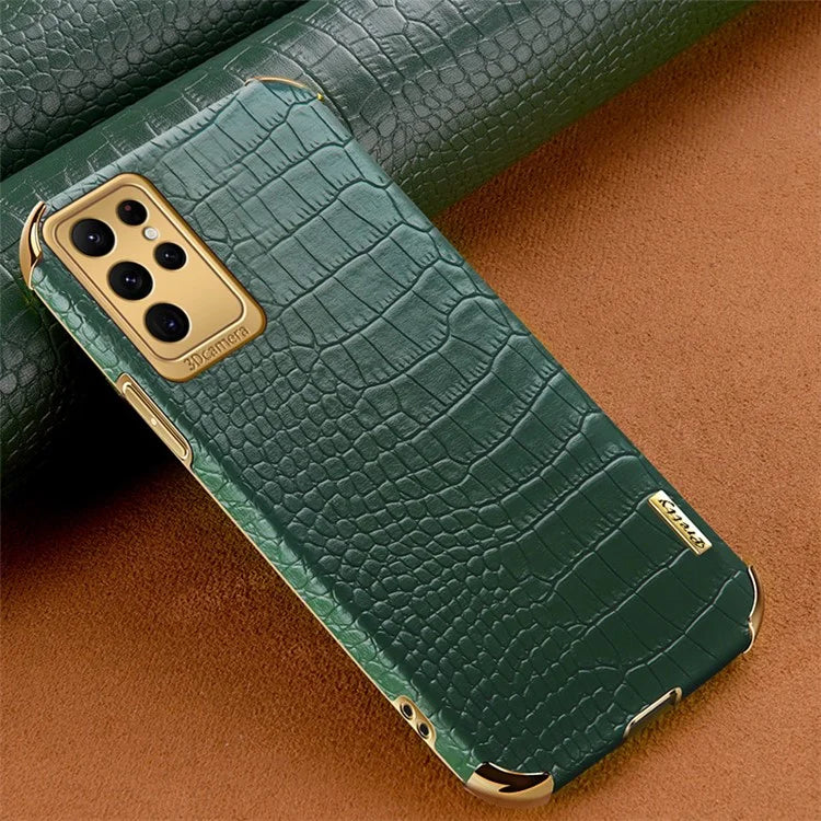 For Samsung Galaxy S22 Ultra 5G Crocodile Texture Cell Phone Case 6D Electroplating Cover