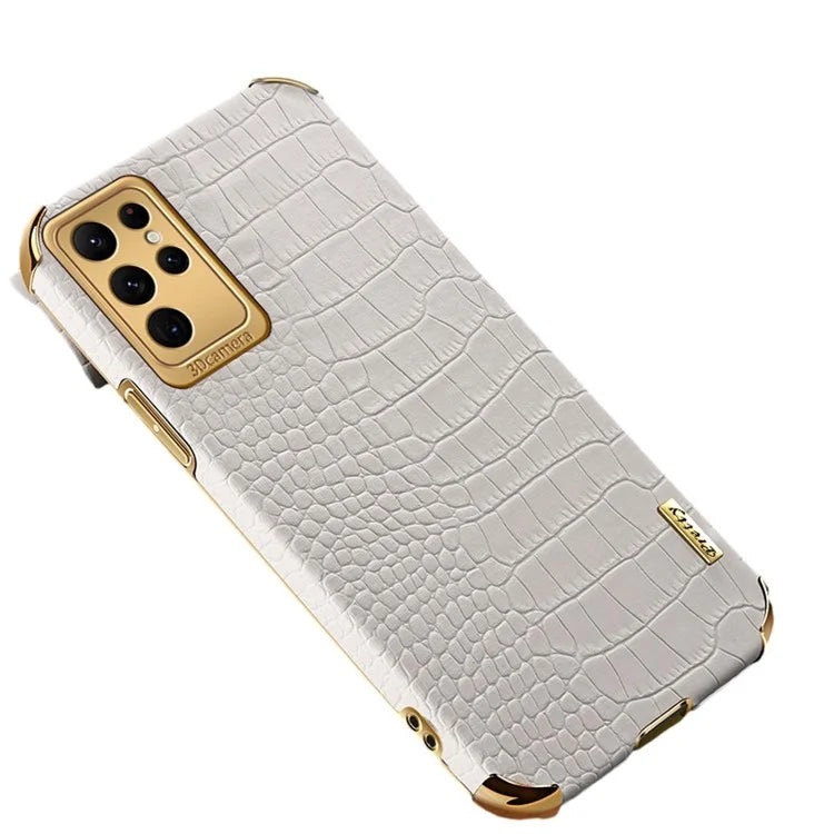 For Samsung Galaxy S22 Ultra 5G Crocodile Texture Cell Phone Case 6D Electroplating Cover