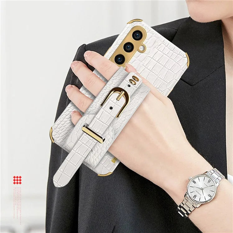 For Samsung Galaxy A15 4G / A15 5G Cell Phone Case Crocodile Texture Wristband Kickstand Back Cover