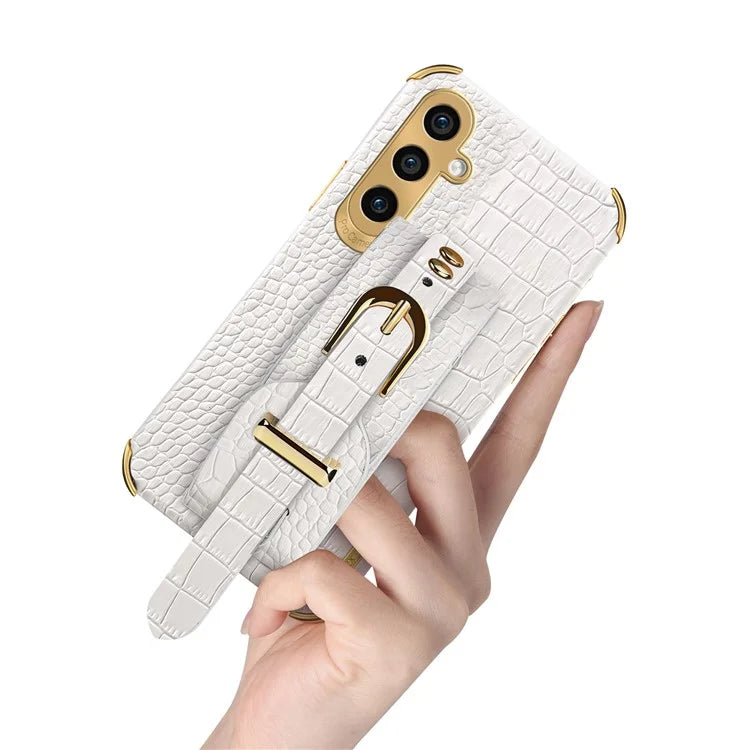 For Samsung Galaxy A15 4G / A15 5G Cell Phone Case Crocodile Texture Wristband Kickstand Back Cover