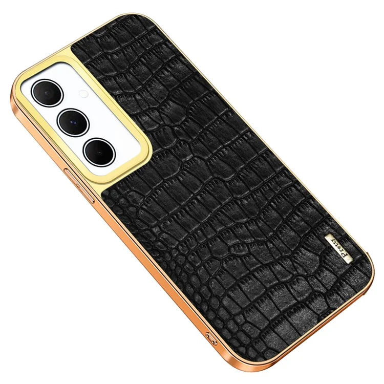 For Samsung Galaxy A35 5G Case 6D Electroplating Smart Phone Crocodile Texture Cover