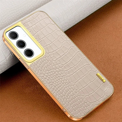 For Samsung Galaxy A35 5G Case 6D Electroplating Smart Phone Crocodile Texture Cover