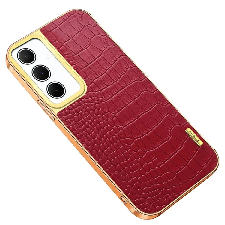 For Samsung Galaxy A35 5G Case 6D Electroplating Smart Phone Crocodile Texture Cover