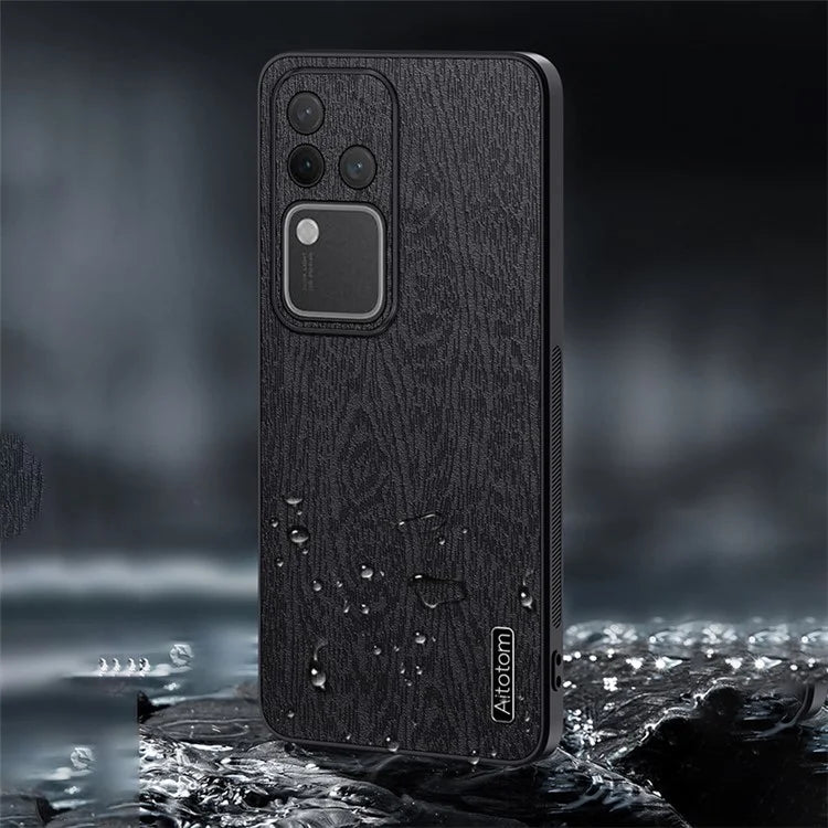 For vivo S18 Pro 5G Case Wood Grain Anti-scratch PU+PC+TPU Protective Shell