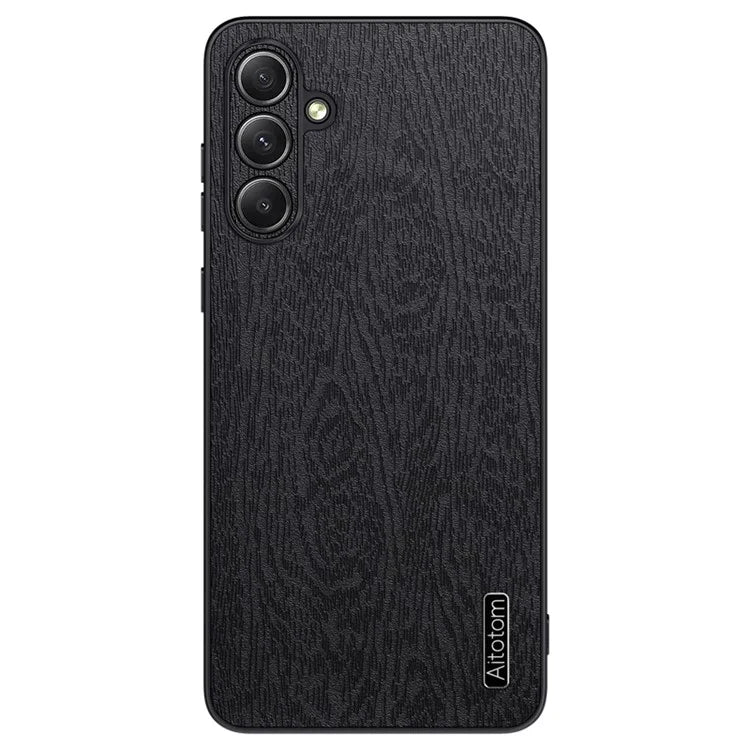 For Samsung Galaxy A35 5G Case Scratch-proof Wood Grain PU+PC+TPU Phone Back Shell