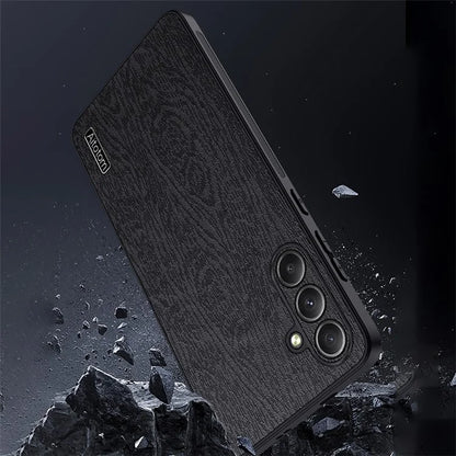 For Samsung Galaxy A35 5G Case Scratch-proof Wood Grain PU+PC+TPU Phone Back Shell