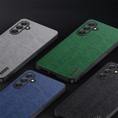 For Samsung Galaxy A35 5G Case Scratch-proof Wood Grain PU+PC+TPU Phone Back Shell