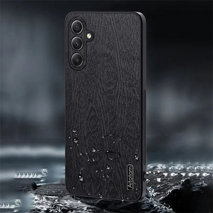 For Samsung Galaxy A35 5G Case Scratch-proof Wood Grain PU+PC+TPU Phone Back Shell