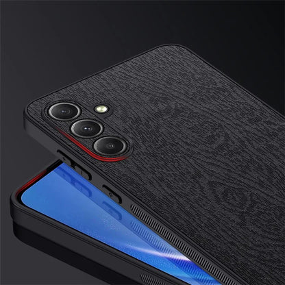 For Samsung Galaxy A35 5G Case Scratch-proof Wood Grain PU+PC+TPU Phone Back Shell