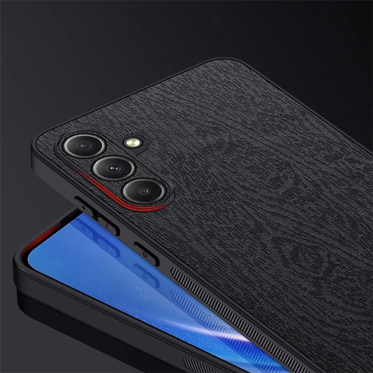 For Samsung Galaxy A35 5G Case Scratch-proof Wood Grain PU+PC+TPU Phone Back Shell