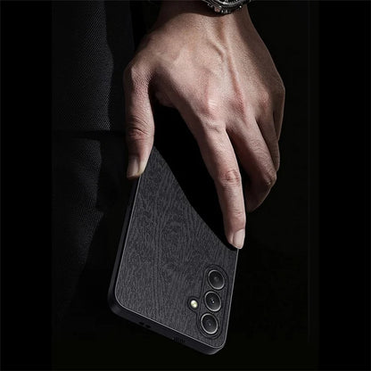 For Samsung Galaxy A35 5G Case Scratch-proof Wood Grain PU+PC+TPU Phone Back Shell