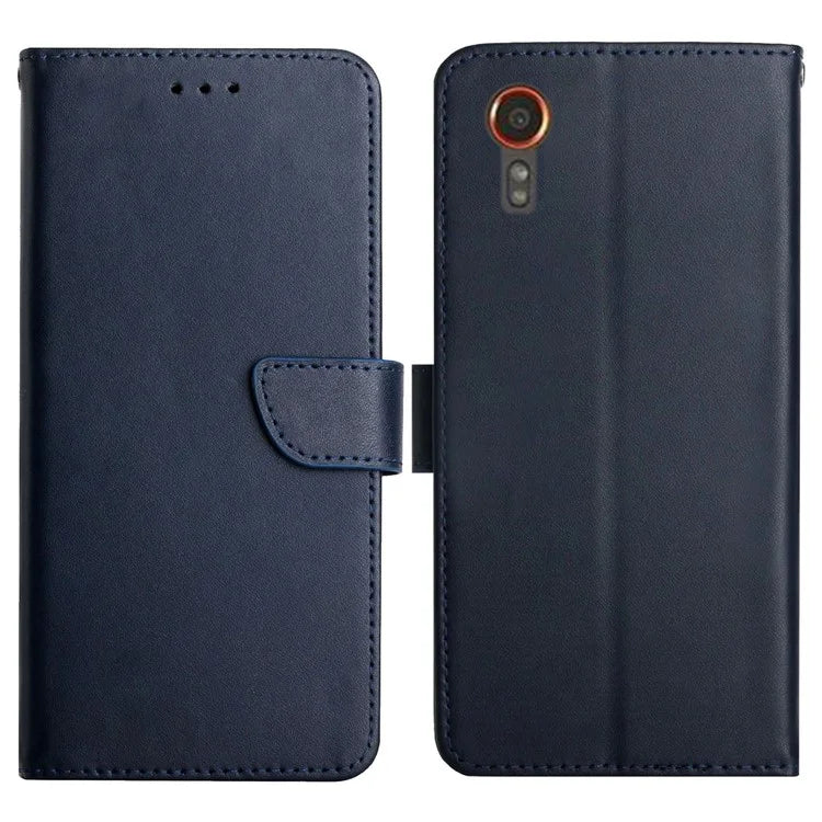 HT02 For Samsung Galaxy Xcover 7 Genuine Cow Leather Phone Case Wallet Flip Cover