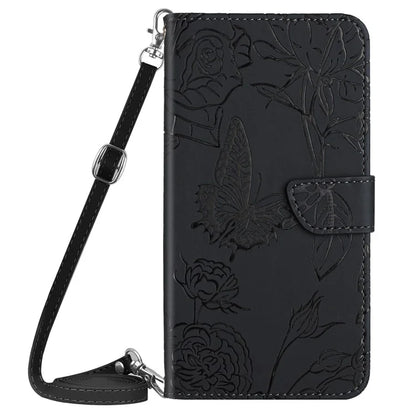 HT03 For Samsung Galaxy Xcover 7 Leather Wallet Case Butterfly Flower with Shoulder Strap