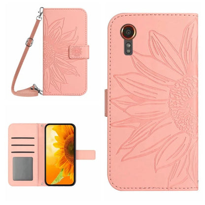 HT04 For Samsung Galaxy Xcover 7 Leather Case with Shoulder Strap Wallet Phone Cover