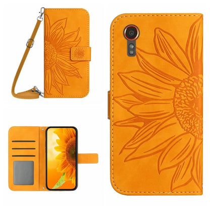 HT04 For Samsung Galaxy Xcover 7 Leather Case with Shoulder Strap Wallet Phone Cover