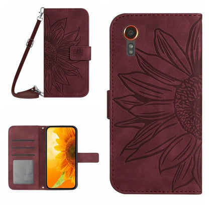 HT04 For Samsung Galaxy Xcover 7 Leather Case with Shoulder Strap Wallet Phone Cover