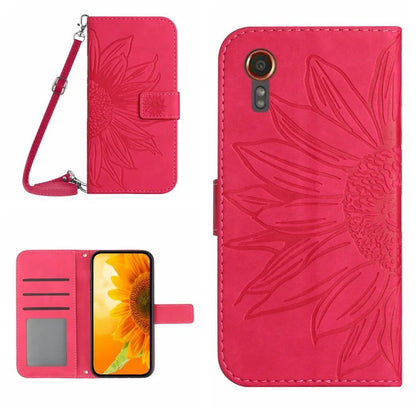 HT04 For Samsung Galaxy Xcover 7 Leather Case with Shoulder Strap Wallet Phone Cover