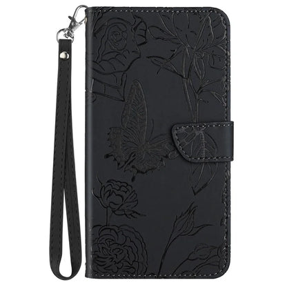 HT03 For Samsung Galaxy Xcover 7 Leather Case with Hand Strap Butterfly Flower Pattern