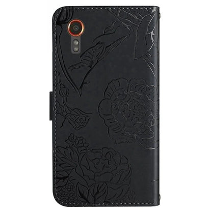 HT03 For Samsung Galaxy Xcover 7 Leather Case with Hand Strap Butterfly Flower Pattern