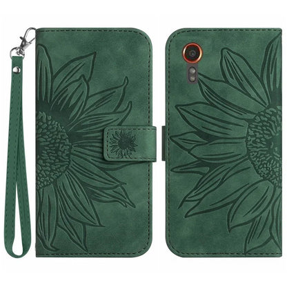 HT04 For Samsung Galaxy Xcover 7 Leather Case Phone Wallet with Hand Strap Sunflower Pattern