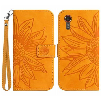 HT04 For Samsung Galaxy Xcover 7 Leather Case Phone Wallet with Hand Strap Sunflower Pattern