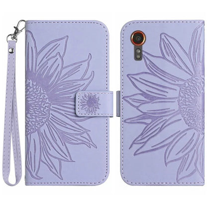 HT04 For Samsung Galaxy Xcover 7 Leather Case Phone Wallet with Hand Strap Sunflower Pattern