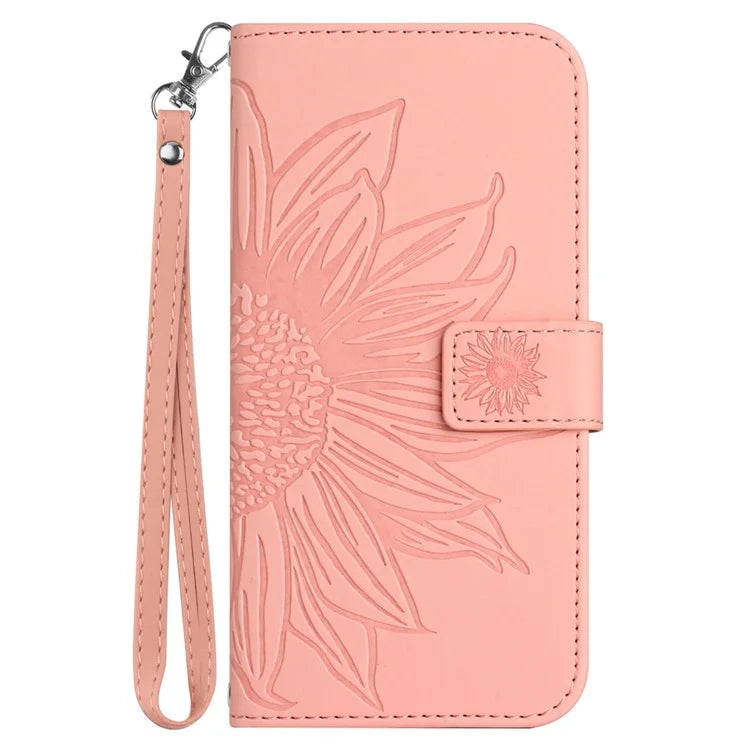 HT04 For Samsung Galaxy Xcover 7 Leather Case Phone Wallet with Hand Strap Sunflower Pattern