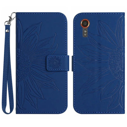 HT04 For Samsung Galaxy Xcover 7 Leather Case Phone Wallet with Hand Strap Sunflower Pattern