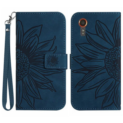 HT04 For Samsung Galaxy Xcover 7 Leather Case Phone Wallet with Hand Strap Sunflower Pattern