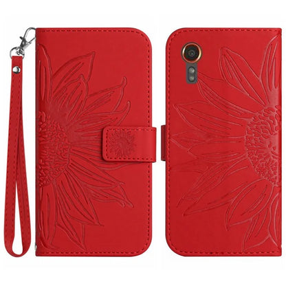 HT04 For Samsung Galaxy Xcover 7 Leather Case Phone Wallet with Hand Strap Sunflower Pattern