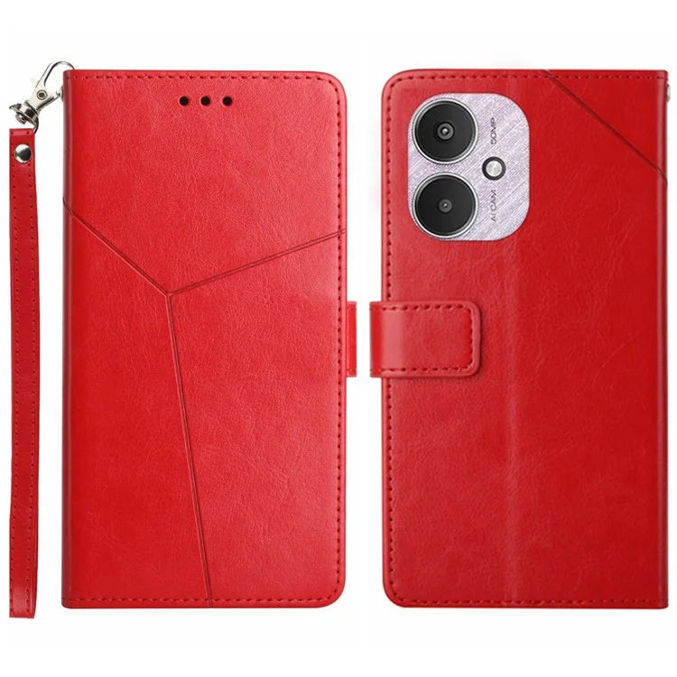 HT01 For Xiaomi Redmi 13C 4G / 5G / Poco C65 4G Leather Case Y-shaped Line Imprinted