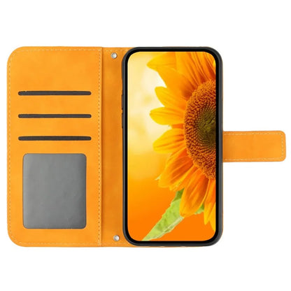 HT04 For Xiaomi Redmi 13C 4G / 5G / Poco C65 4G Case with Wrist Strap Sunflower Phone Wallet Cover