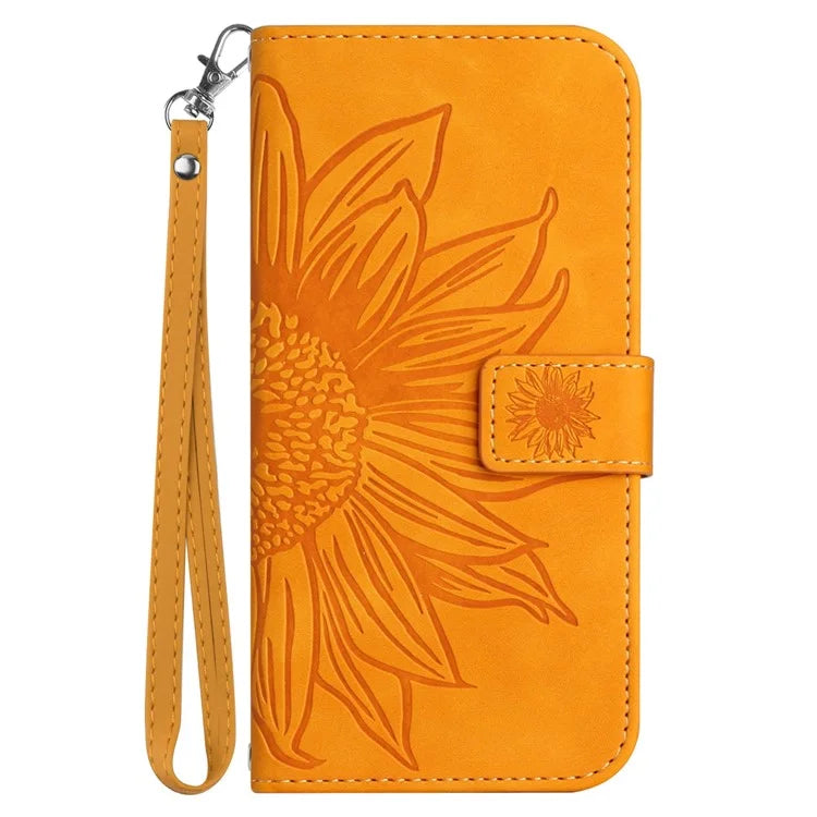 HT04 For Xiaomi Redmi 13C 4G / 5G / Poco C65 4G Case with Wrist Strap Sunflower Phone Wallet Cover