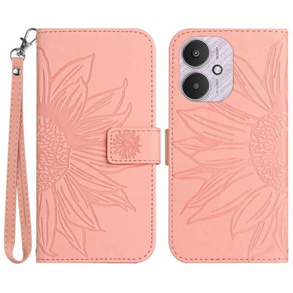 HT04 For Xiaomi Redmi 13C 4G / 5G / Poco C65 4G Case with Wrist Strap Sunflower Phone Wallet Cover