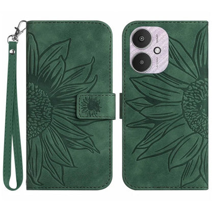 HT04 For Xiaomi Redmi 13C 4G / 5G / Poco C65 4G Case with Wrist Strap Sunflower Phone Wallet Cover