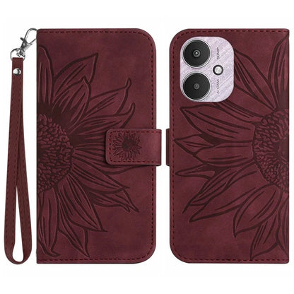 HT04 For Xiaomi Redmi 13C 4G / 5G / Poco C65 4G Case with Wrist Strap Sunflower Phone Wallet Cover