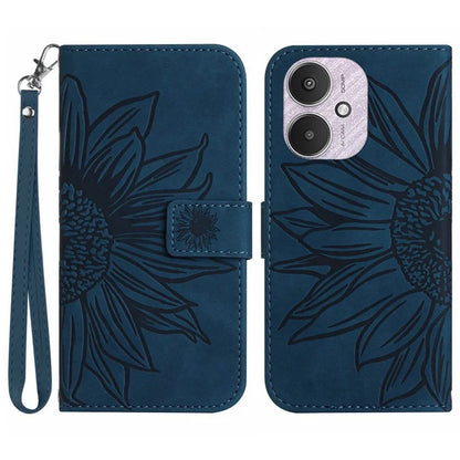 HT04 For Xiaomi Redmi 13C 4G / 5G / Poco C65 4G Case with Wrist Strap Sunflower Phone Wallet Cover