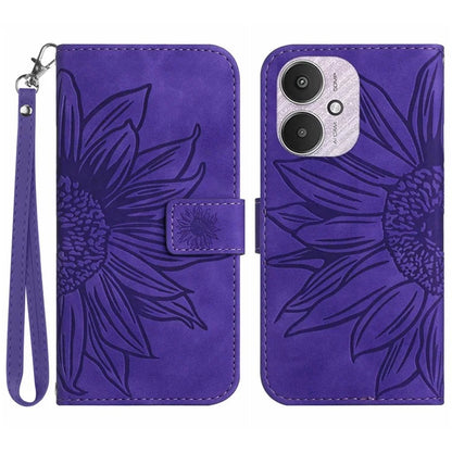 HT04 For Xiaomi Redmi 13C 4G / 5G / Poco C65 4G Case with Wrist Strap Sunflower Phone Wallet Cover