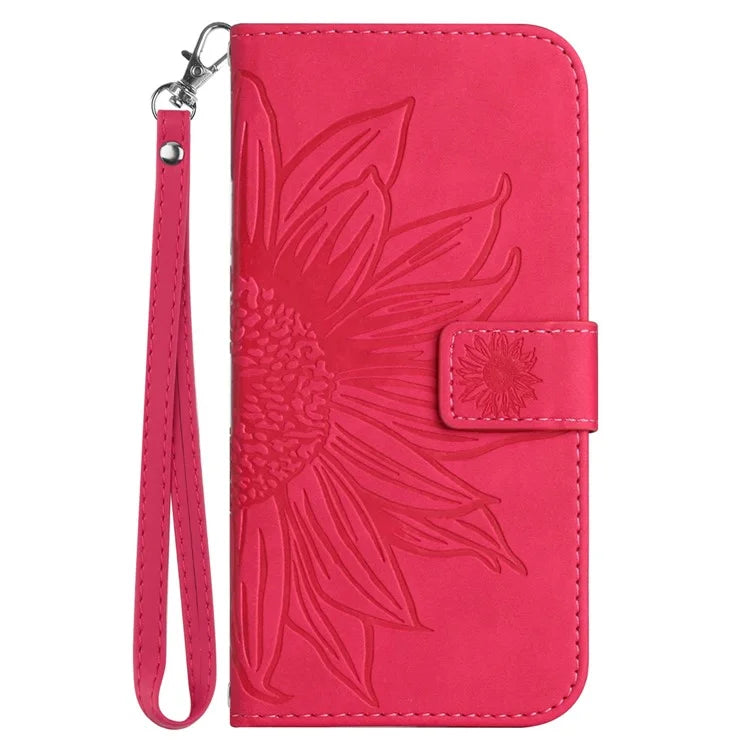 HT04 For Xiaomi Redmi 13C 4G / 5G / Poco C65 4G Case with Wrist Strap Sunflower Phone Wallet Cover