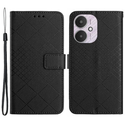 HT06 For Xiaomi Redmi 13C 4G / 5G / Poco C65 4G Leather Case Rhombus Pattern with Wrist Strap