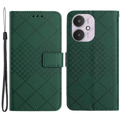 HT06 For Xiaomi Redmi 13C 4G / 5G / Poco C65 4G Leather Case Rhombus Pattern with Wrist Strap