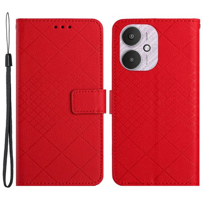 HT06 For Xiaomi Redmi 13C 4G / 5G / Poco C65 4G Leather Case Rhombus Pattern with Wrist Strap